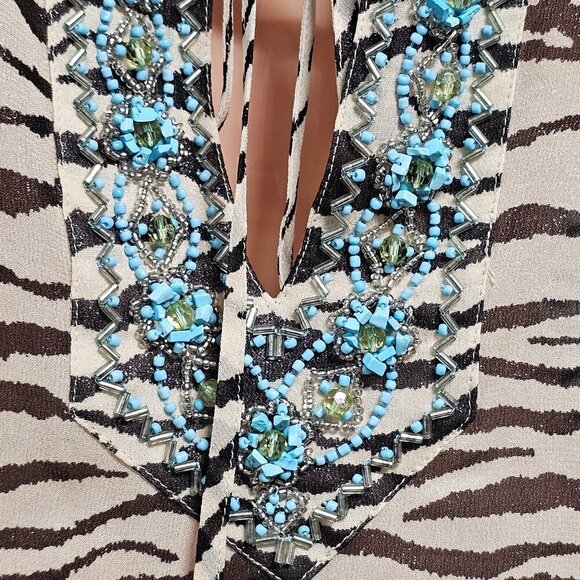 Escada Animal Print 100% Silk Top Blouse Women Size 42 Sheer Shiny Embellished - Picture 3 of 14